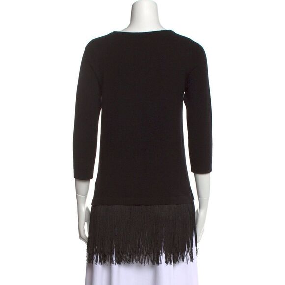 Neiman Marcus Black Cashmere 3/4 Sleeve Fringe Tunic Sweater - Picture 4 of 11